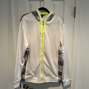 Under Armour zip up size medium. White with gray stripes and geeen accen…